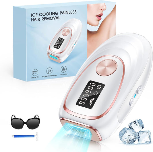 Haarlosy IPL Devices Hair Removal Laser with Cooling Function, 5 Energy Levels, 999,900 Light Pulses, Painless IPL Hair Removal Device for Women, Men, Face, Armpits, Legs and Body (White)