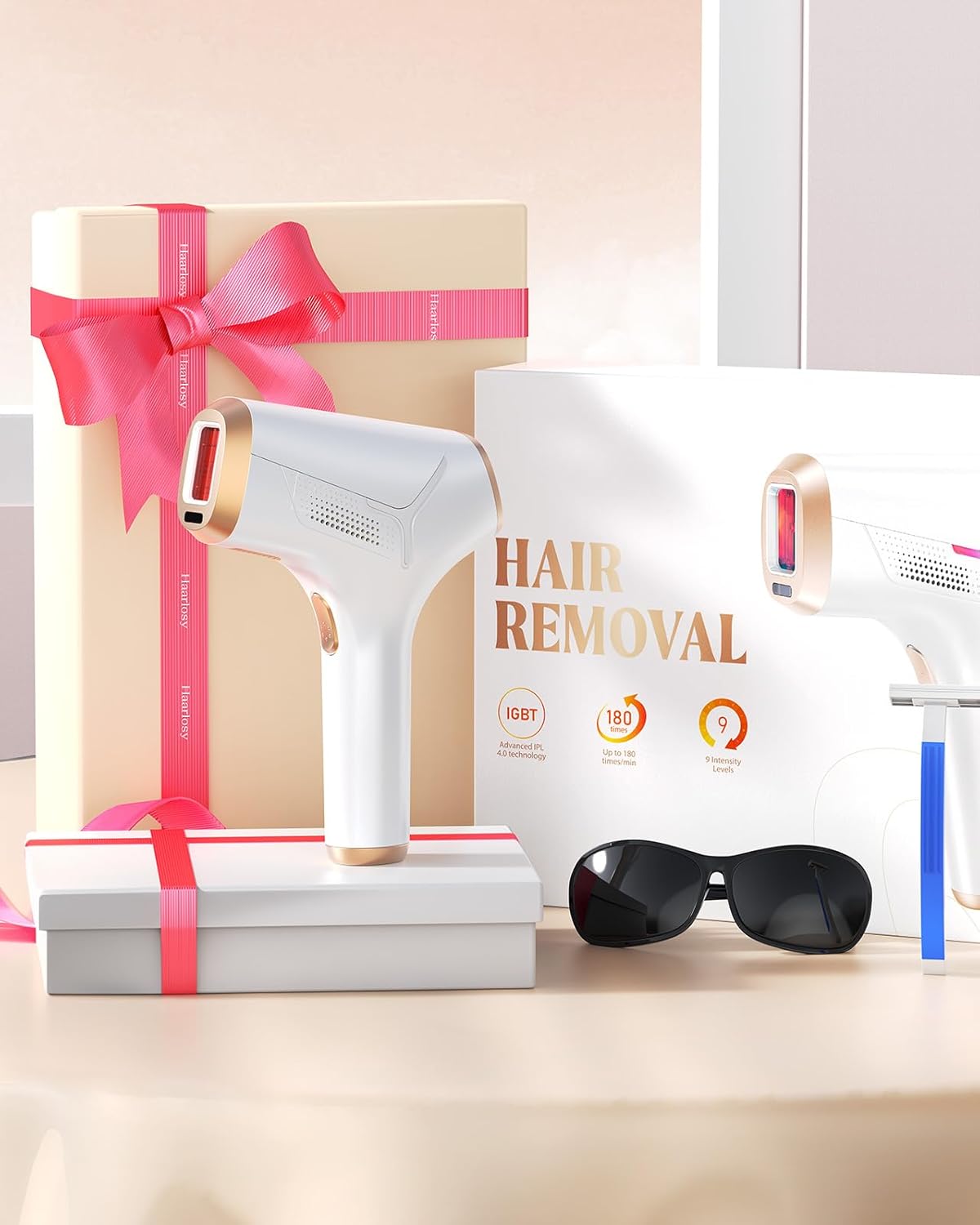 Haarlosy IPL Geräte Haarentfernung Laser für Frauen und Männer, zu Hause IGBT Schmerzfreies IPL Haarentfernungsgerät für Schnelleres Ergebnis, für Gesicht, Bikinizone, Achseln, Körper, Gold