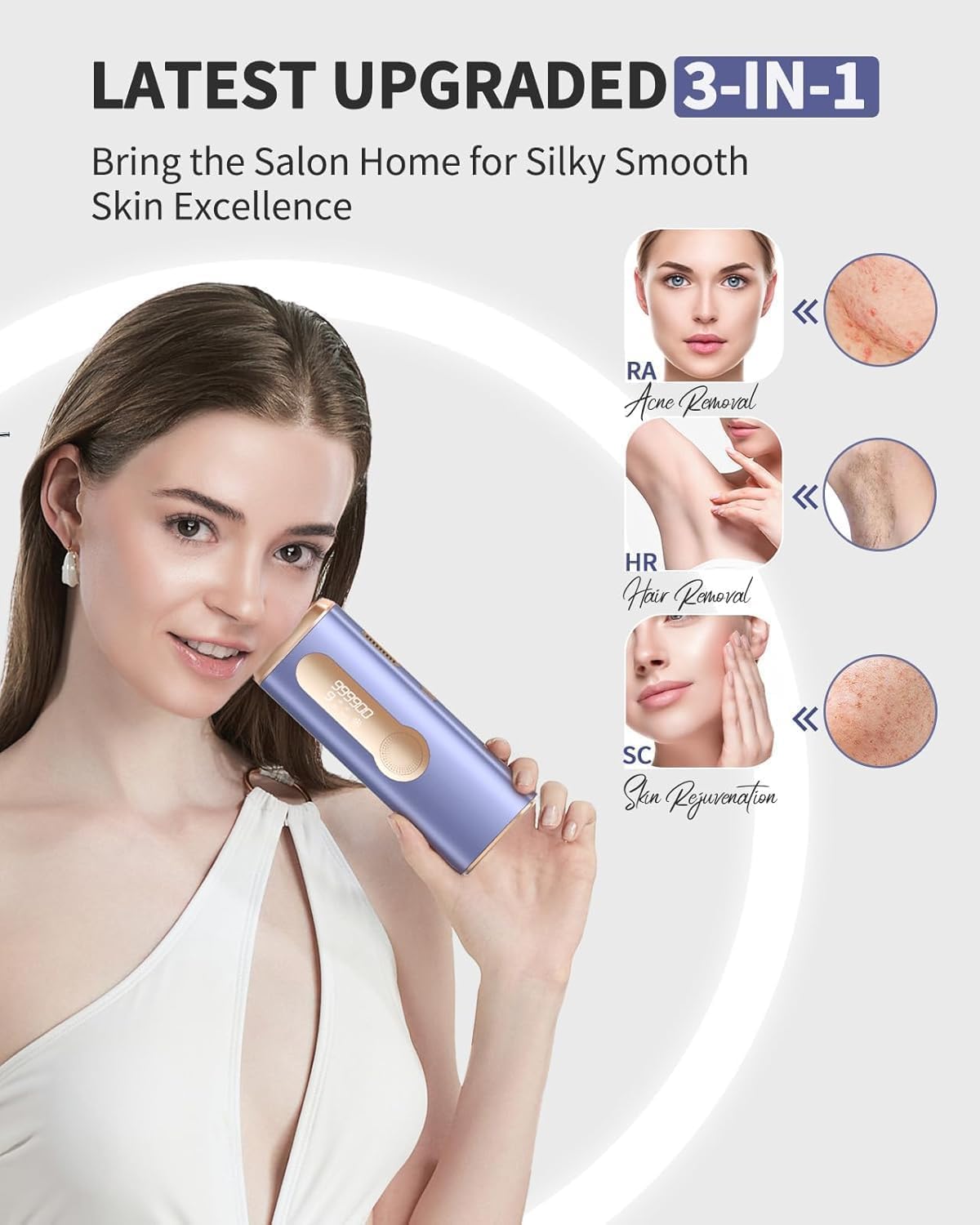 Haarlosy Epilatore Luce Pulsata con Ghiaccio, 3 IN 1 Epilatore Laser IPL per Donna e Uomo