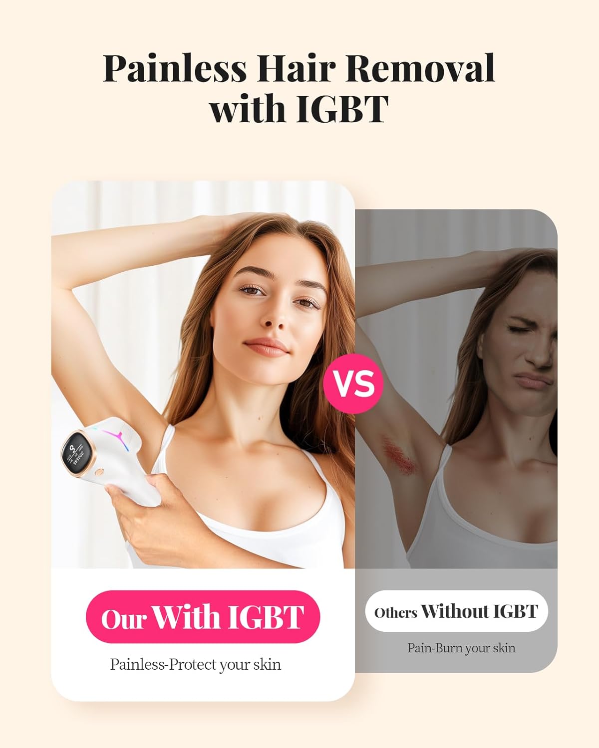Haarlosy IPL Geräte Haarentfernung Laser für Frauen und Männer, zu Hause IGBT Schmerzfreies IPL Haarentfernungsgerät für Schnelleres Ergebnis, für Gesicht, Bikinizone, Achseln, Körper, Gold