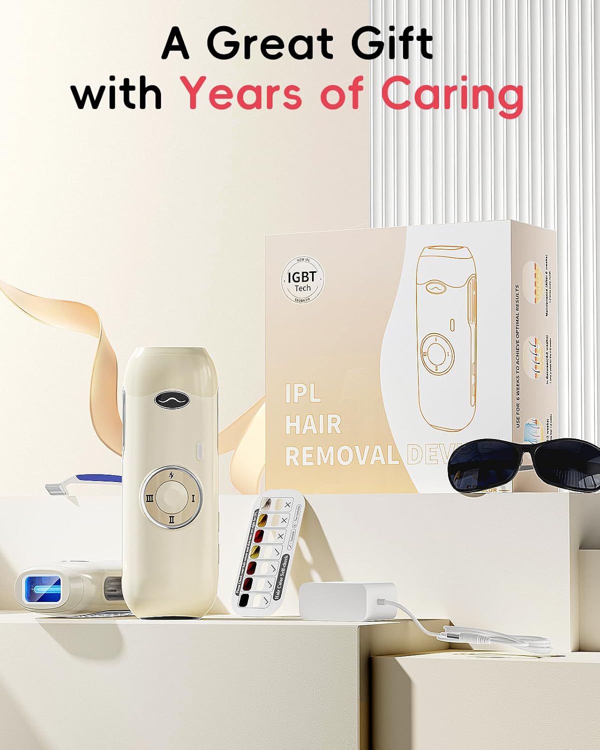 Haarlosy IPL Laser Hair Removal Device for Women and Men, Painless and Long Lasting Result, IGBT at Home IPL Laser Hair Remover Machine for Bikini Line Face Armpit Body, Pale Yellow
