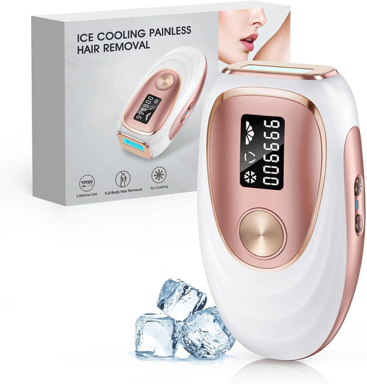 Haarlosy IPL Laser Hair Removal Device for Women and Men, Ice Cooling Painless Hair Remover Machine for Salon Quality Long Lasting Results at Home, for Face, Bikini Line, Armpit, Leg, Body, Pink