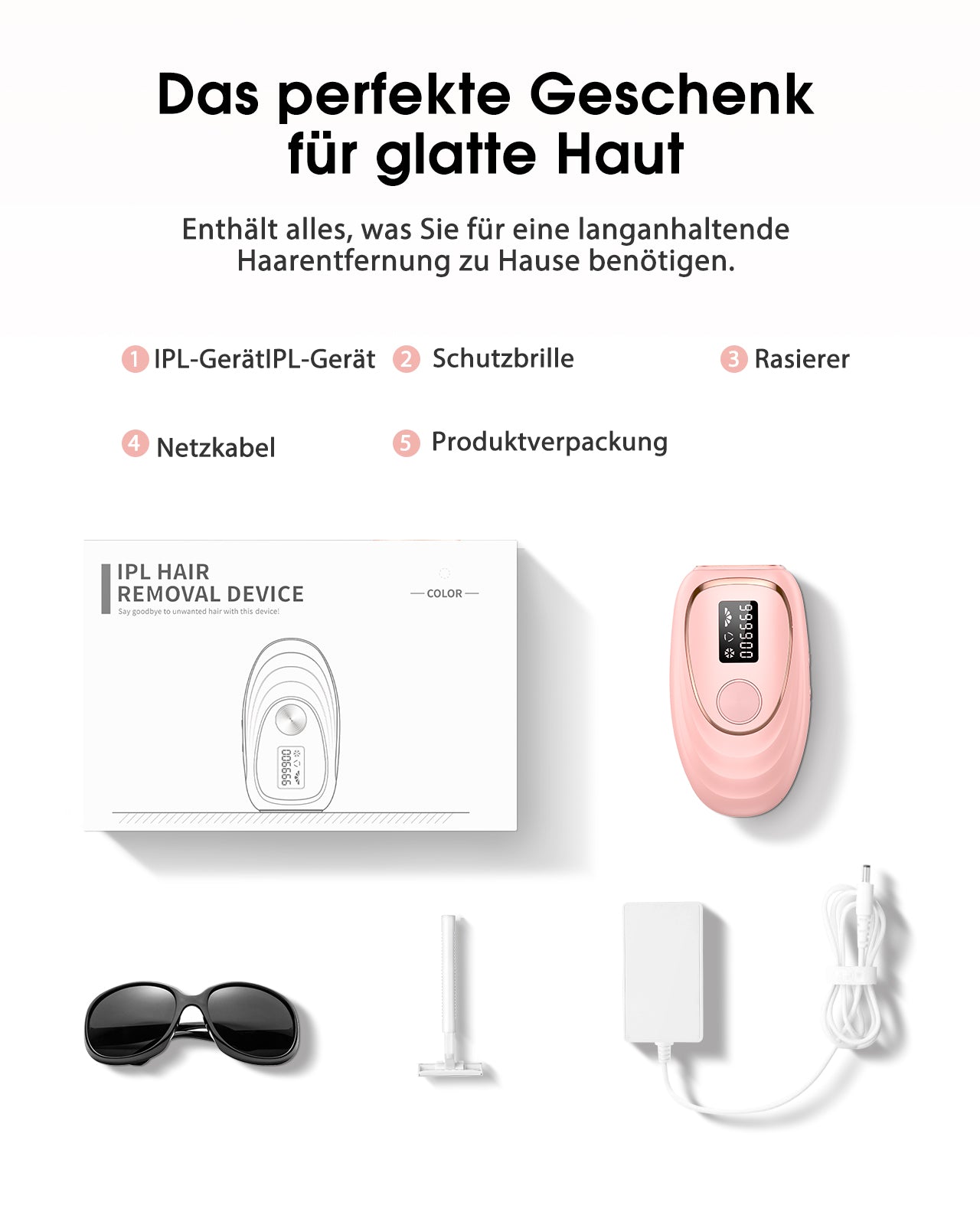 Haarlosy IPL Geräte Haarentfernung mit Kühlfunktion, 999,900 Lichtimpulse, 5 Energiestufen Schmerzfreie IPL Haarentfernung Laser Hair Removal für Frauen, Männer, Intimbereich, Körper und Beine