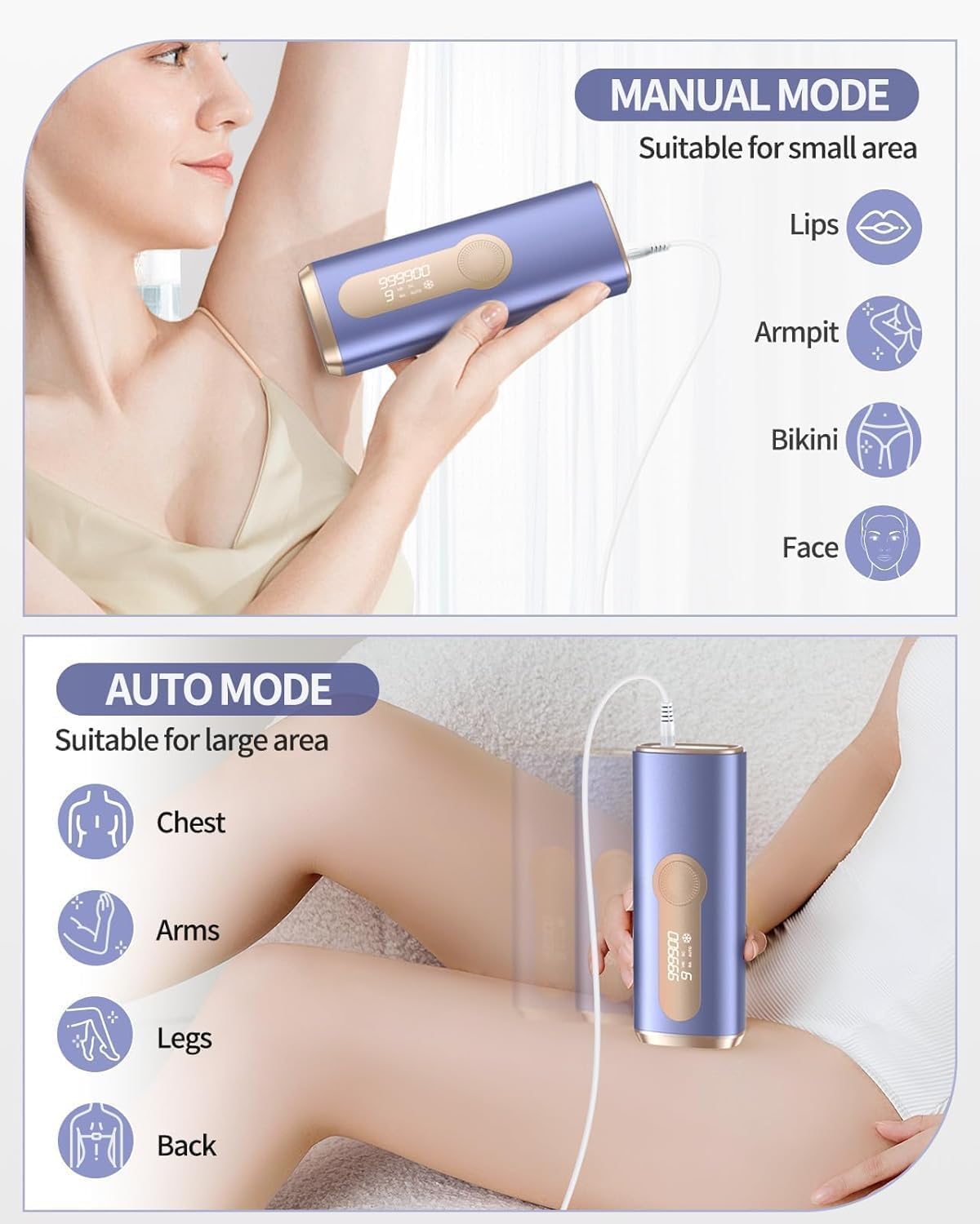 Depiladora Laser IPL con Refrigeración, 9 Niveles de Energía, 3 en 1 Innovadora Función