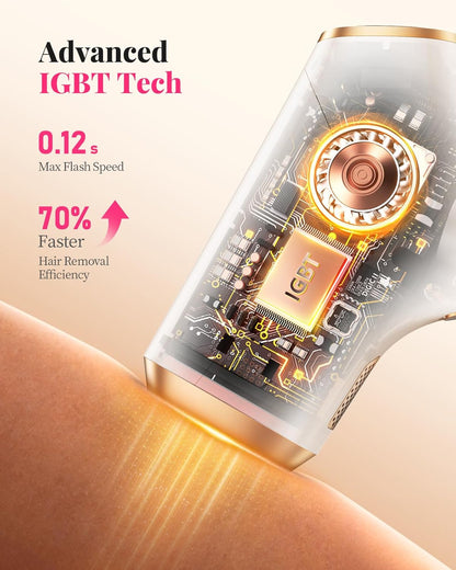 Haarlosy IPL Geräte Haarentfernung Laser für Frauen und Männer, zu Hause IGBT Schmerzfreies IPL Haarentfernungsgerät für Schnelleres Ergebnis, für Gesicht, Bikinizone, Achseln, Körper, Gold