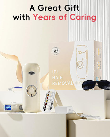 Haarlosy IPL Laser Hair Removal Device for Women and Men, Painless and Long Lasting Result, IGBT at Home IPL Laser Hair Remover Machine for Bikini Line Face Armpit Body, Pale Yellow