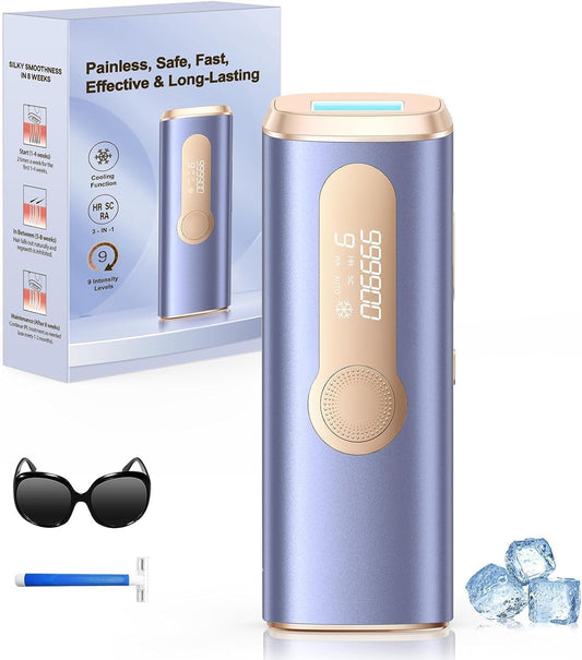 Depiladora Laser IPL con Refrigeración, 9 Niveles de Energía, 3 en 1 Innovadora Función