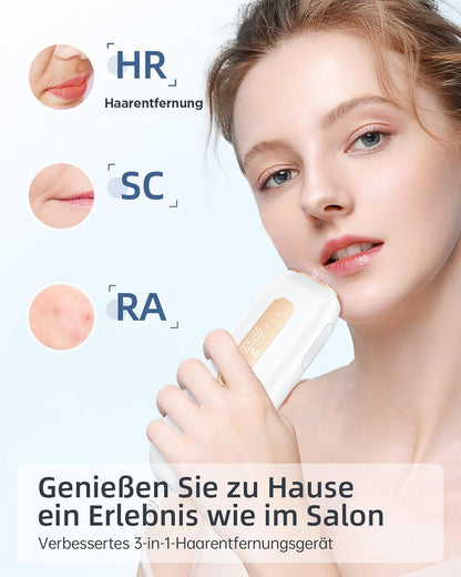 Haarlosy Epilateur Lumiere Pulsee, IPL Epilateur Laser 2 Modes 3 Fonctions(HR/RA/SC)