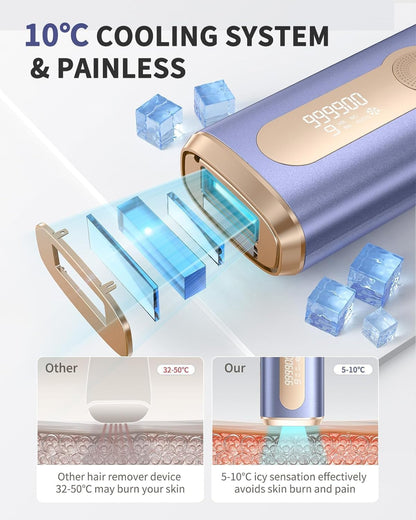 Depiladora Laser IPL con Refrigeración, 9 Niveles de Energía, 3 en 1 Innovadora Función
