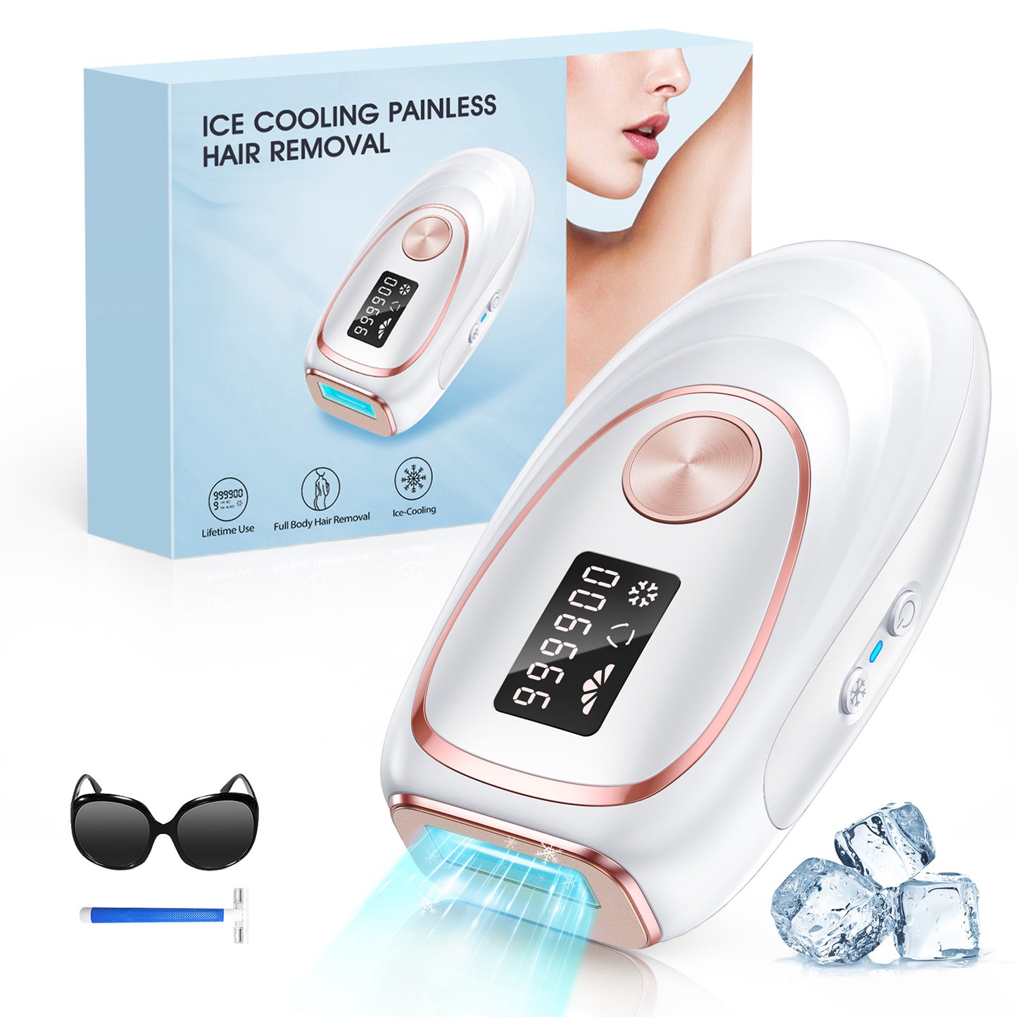 Haarlosy Depiladora de Luz Pulsada IPL con Función de Enfriamiento, 999,900 Flashes, 5 Nivel de Energía, Depiladora Láser Indolora para Mujeres, Hombres, Rostro, Axilas, Piernas y Cuerpo Blanco