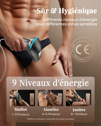 Haarlosy Épilateur Lumière Pulsée, Grande Fenêtre 5 cm², 999,900 Flashs IPL, 9 Niveaux & 2 Modes, Auto/Manuel – Épilation Laser Définitive Maison Femme & Homme, Visage, Corps, Aisselles, Bikini