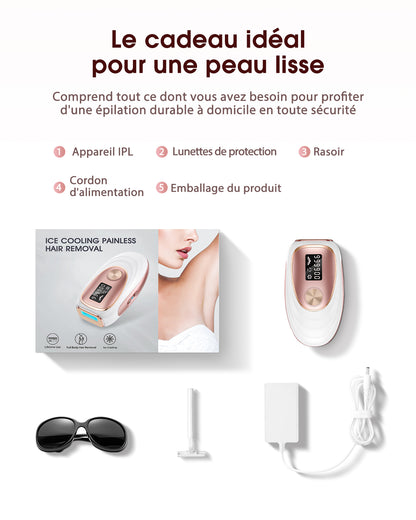 Haarlosy Épilateur Lumière Pulsée de Refroidissement, 999,900 Flashes IPL Laser Épilateur Definitive, 2 Modes 5 Niveaux Énergie Épilation Laser pour Visage/Corps/Maillot/Aisselles