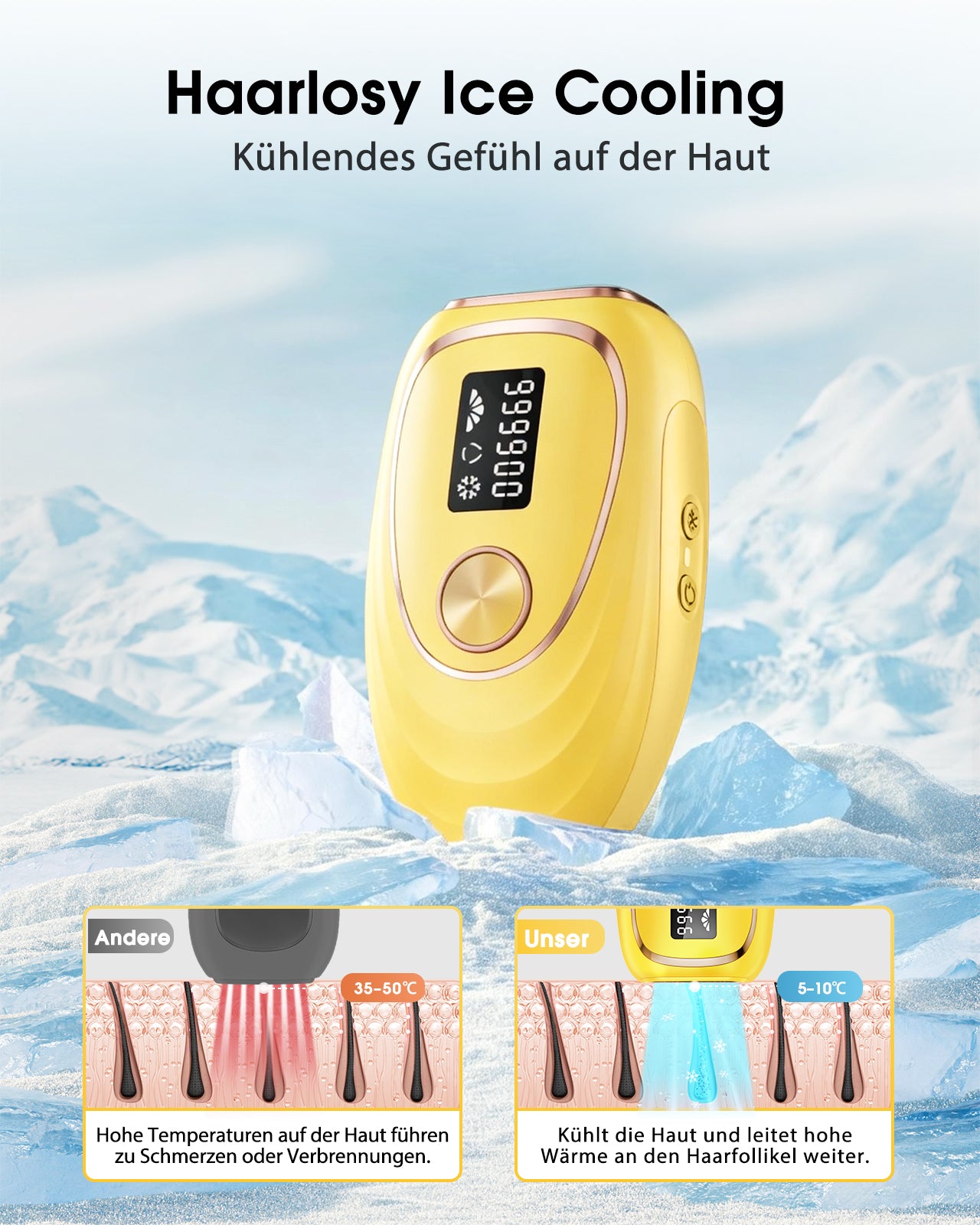 Haarlosy IPL Geräte Haarentfernung mit Kühlfunktion, 999,900 Lichtimpulse, 5 Energiestufen Schmerzfreie IPL Haarentfernung Laser Hair Removal für Frauen, Männer, Intimbereich, Körper und Beine